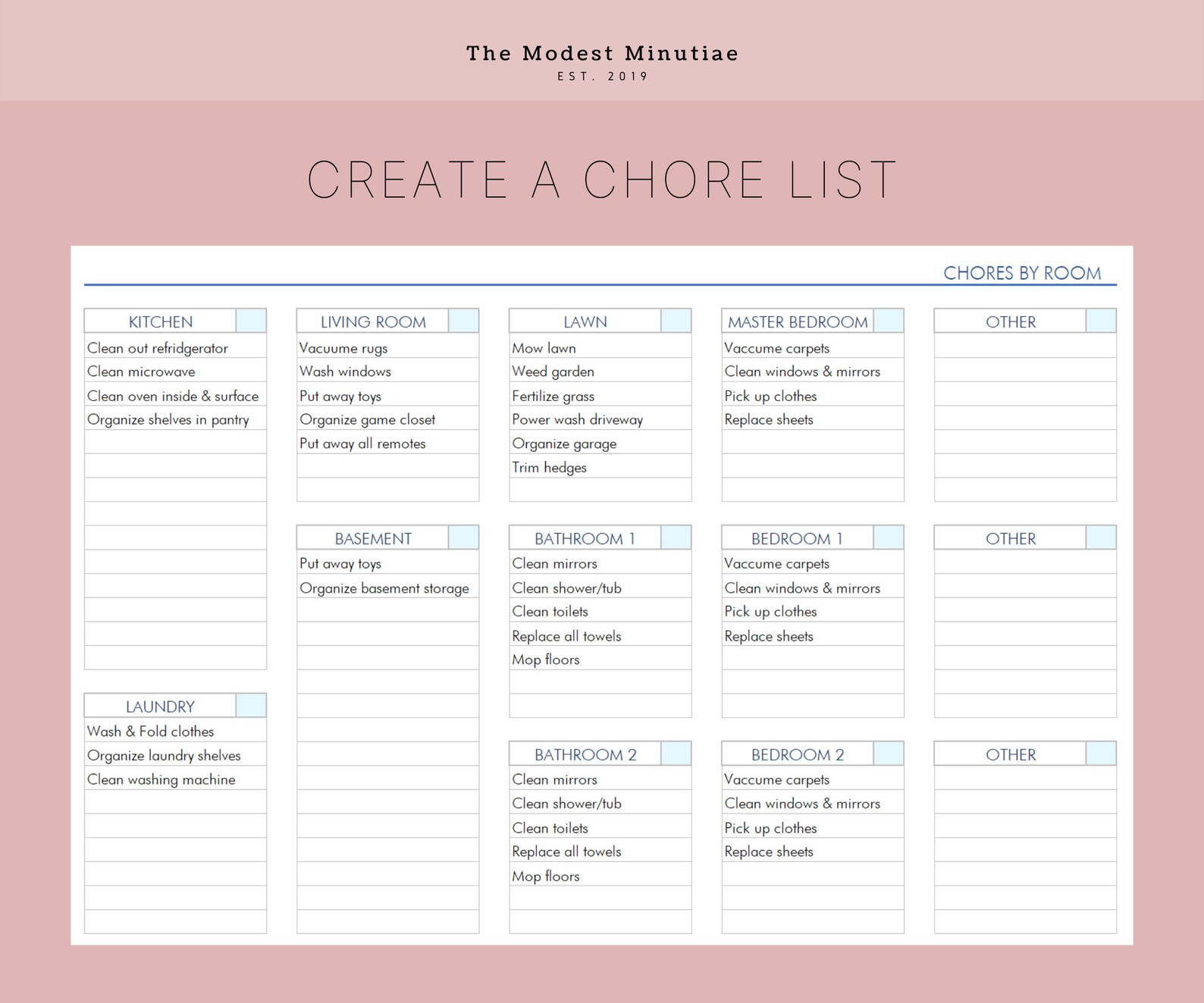 Weekly Bullet Journal Blue Excel Template Etsy