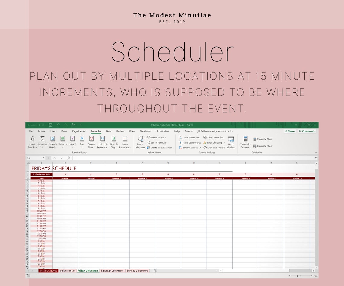 Volunteer Scheduling Rose Template Excel and Google Sheets Etsy