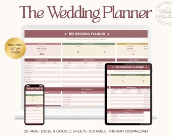 The Wedding Planner Spreadsheet | All-in-One Wedding Budget, Guest List, Seating Chart, Checklist | Instant Download | Excel Google Sheets