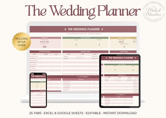 The Wedding Planner Spreadsheet | All-in-One Wedding Budget, Guest List, Seating Chart, Checklist | Instant Download | Excel Google Sheets