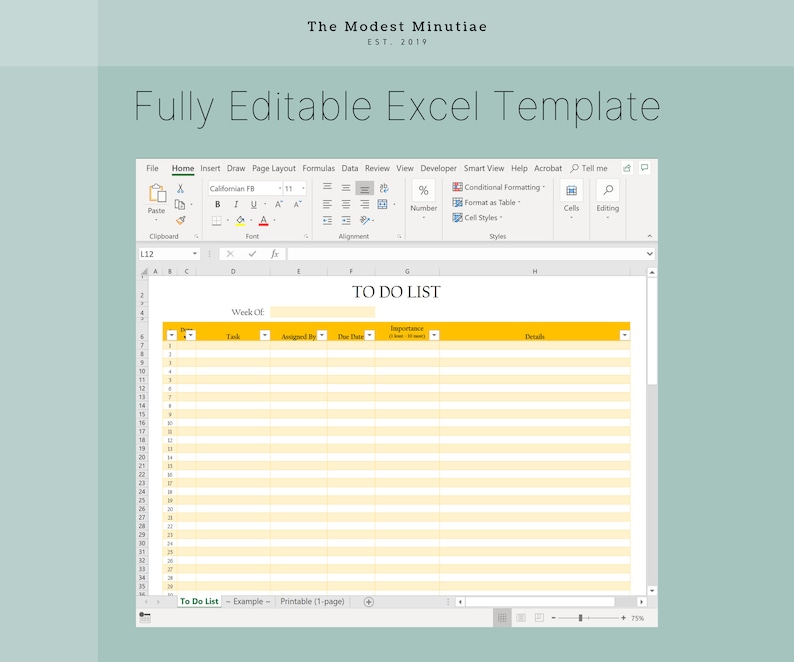 Excel to do list interactive excel template etsy