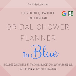 Bridal Shower Planner - Excel & Google Sheets Template Blue