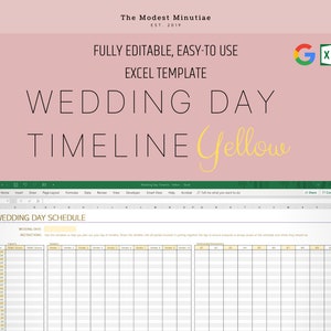 Wedding Day Timeline Yellow -  Vendor & Wedding Party Timeline Excel Template