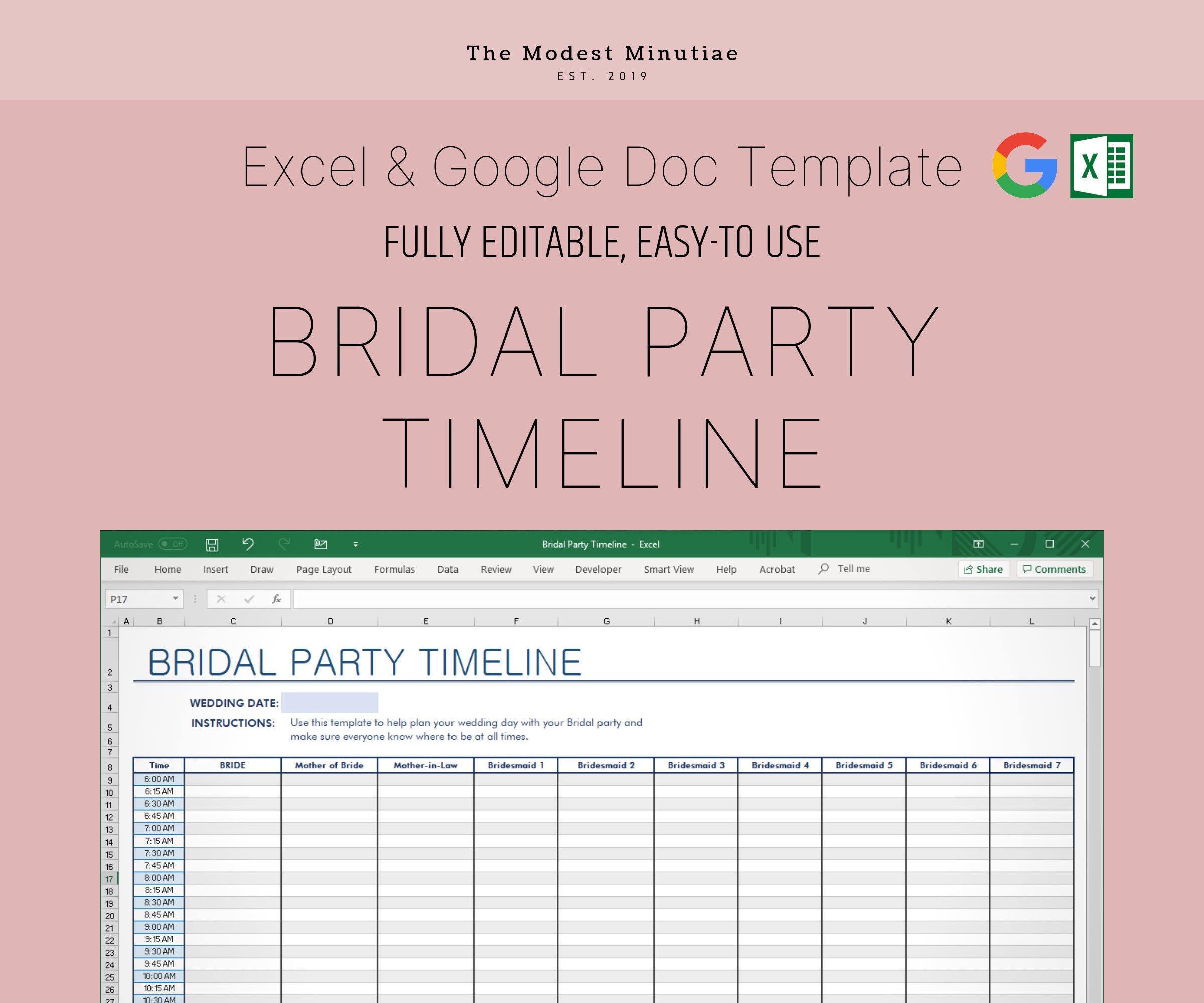 Bridal Party Timeline | Bridal Party Timeline &amp; Day of Agenda Excel and ...