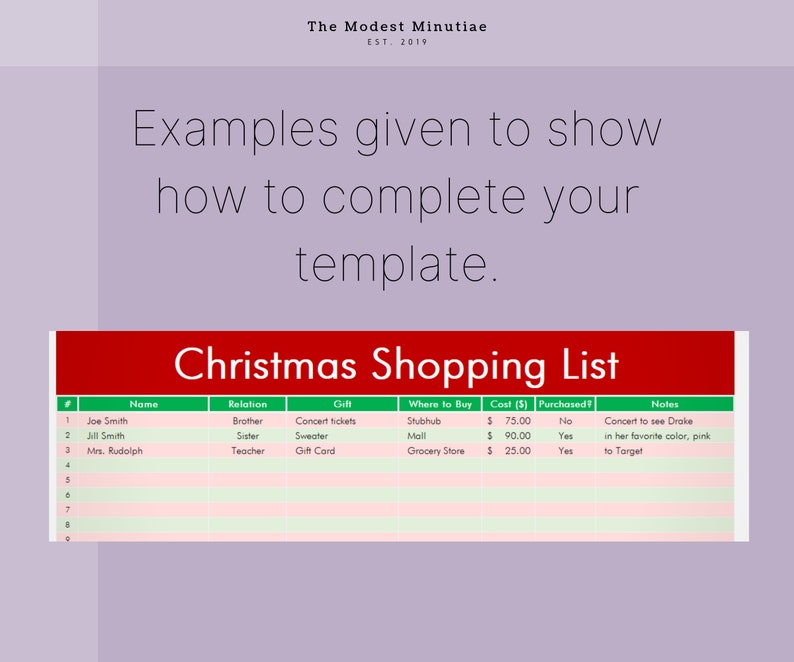 Planificación de regalos de Navidad en Excel y lista de compras ...