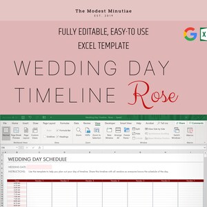 Wedding Day Timeline Rose -  Vendor & Wedding Party Timeline Excel Template