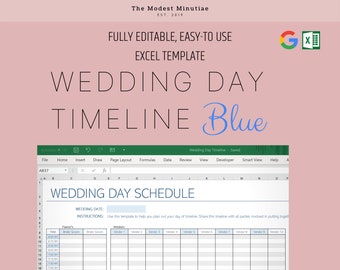 Wedding Day Timeline Blue -  Vendor & Wedding Party Timeline Excel Template