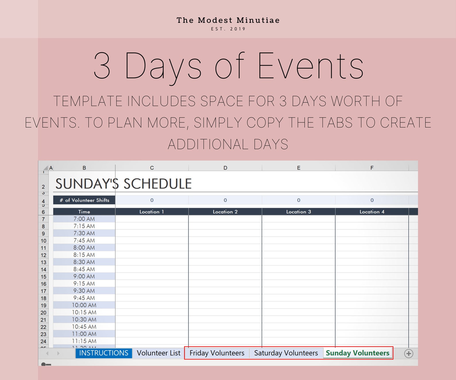 Volunteer Scheduling Blue Template Excel and Google Sheets Etsy
