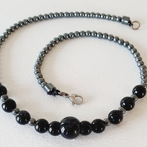 Gemstone necklace Hematite, real Agate & Onyx / One of a kind / Unique gift for her / Handmade / spiritual / grounding / Chakra healing
