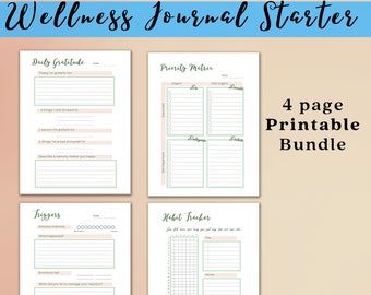 Wellness Journal Printable Bundle - 4 pages  |  Size A5 + letter   |   Self Care Planner Insert