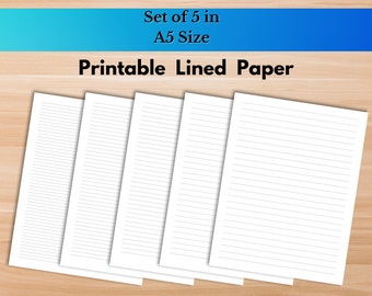 Printable Lined Paper PDF. A5 Size. Wide Ruled, College Ruled, 5mm 6mm 10mm   |   Lined Sheets, Note Paper, Instant Download