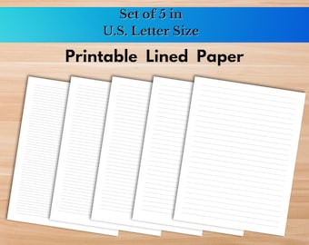 Printable Lined Paper PDF. Letter Size. Wide Ruled, College Ruled, 5mm 6mm 10mm   |   Lined Sheets, Note Paper, Instant Download