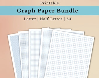 Printable Graph Paper PDF   |   2.5mm, 10mm, 4x4, 5x5 and 5x5 Multi-line  |  Light Blue  |  Grid, Note Paper, Instant Download
