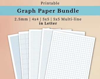 Papel cuadriculado imprimible PDF -Tamaño carta- 2,5 mm, 10 mm, 4x4, 5x5 y 5x5 multilínea / azul claro / cuadrícula, papel de nota, descarga instantánea