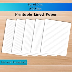 PDF cartaceo a righe stampabile. Formato A6. A righe larghe, a righe universitarie, 5 mm 6 mm 10 mm/fogli a righe, carta per appunti, download istantaneo