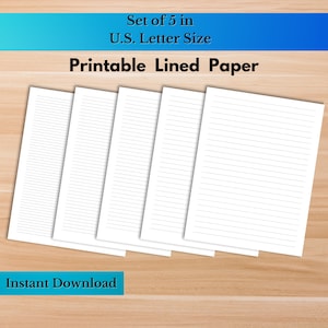 Printable Lined Paper PDF. Letter Size. Wide Ruled, College Ruled, 5mm 6mm 10mm   |   Lined Sheets, Note Paper, Instant Download