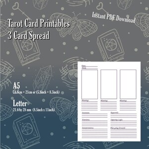 Diario dei TAROCCHI stampabile - 3 carte aperte / Lettera e A5