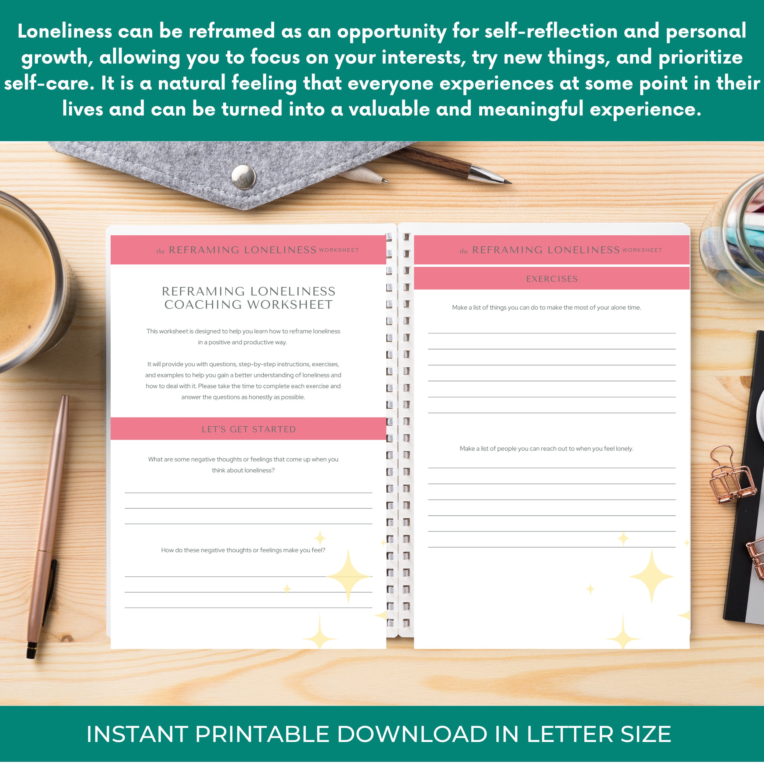 REFRAMING LONELINESS WORKBOOK / Printable, Letter Size / Journal on