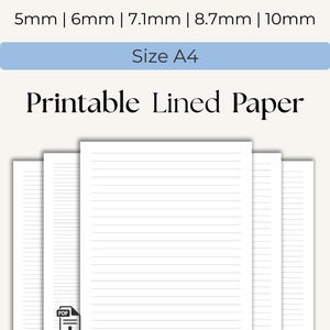 Afdrukbare pdf met gelinieerd papier. Formaat A4. Breed gelinieerd, collegeregel, 5 mm 6 mm 10 mm |   Gelinieerde vellen, notitiepapier, direct downloaden