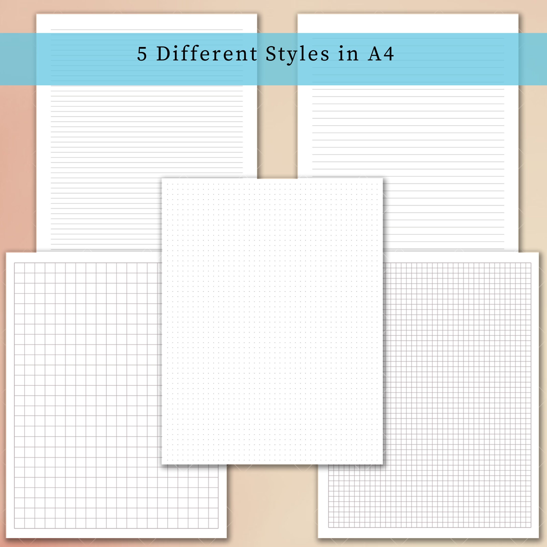 Printable Paper Bundle PDF -A4 Size- Graph, Dotgrid and Lined - 5 ...