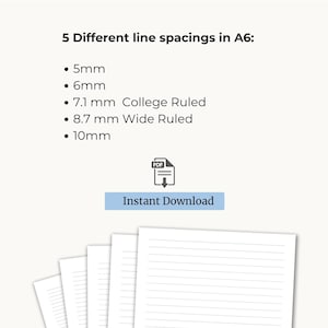 Printable Lined Paper PDF. A6 Size. Wide Ruled, College Ruled, 5mm 6mm ...