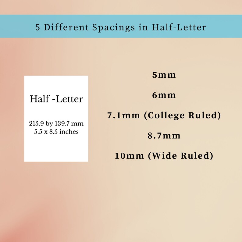 Printable Lined Paper PDF. Halfletter Size. Wide Ruled, College Ruled