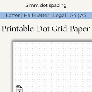 Printable Dot Grid Graph Paper | A4, A5, Legal, Half-Letter and Letter | print at home Dot paper, 5mm spacing
