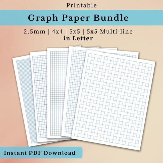 Printable graph paper pdf -letter size- 2.5mm, 10mm, 4x4, 5x5 and 5x5  multi-line | light blue | grid, note paper, instant download