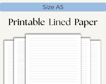 Printable Lined Paper PDF. A5 Size. Wide Ruled, College Ruled, 5mm 6mm 10mm   |   Lined Sheets, Note Paper, Instant Download