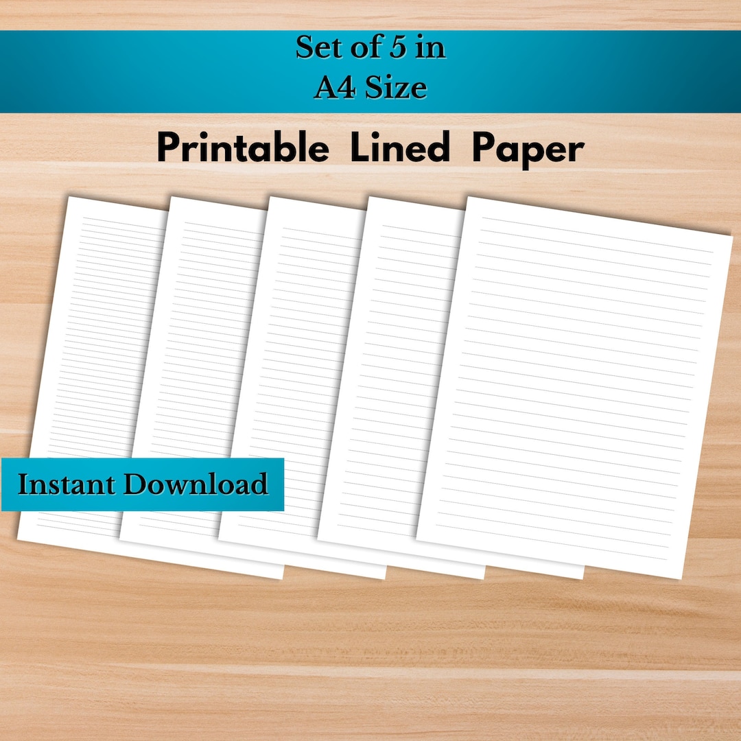 Printable Lined Paper PDF. Size A4 