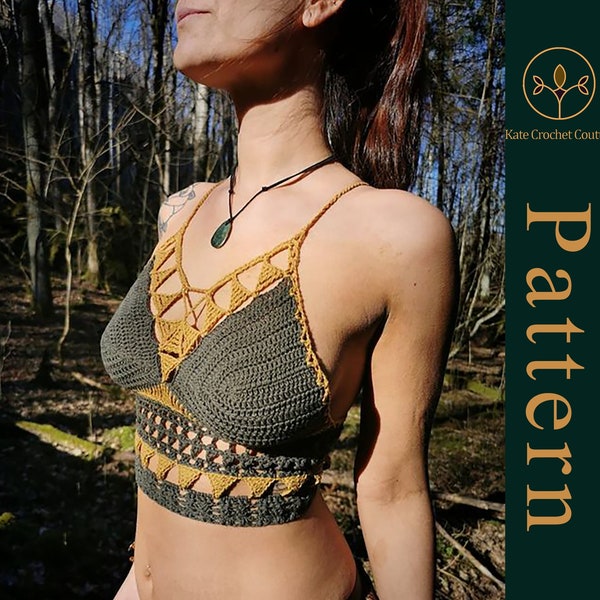 Modèle au crochet, haut court esprit de la jungle ~ MOTIF UNIQUEMENT ~ haut de festival, style hippie, vêtements tribaux