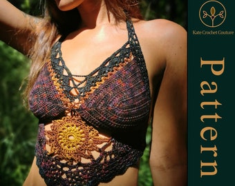 Crochet pattern, Cosmic Diamond Cropped Top ~ PATTERN ONLY ~ Festival wear, hippie style, boho wear
