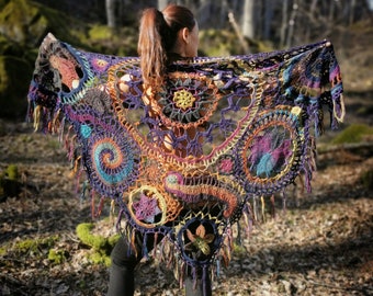 anemones artist shawl avant-garde ultra violet mother's day Freeform crochet Winter shawl,Big Shawl Weddings Accessories Shawls & Wraps 