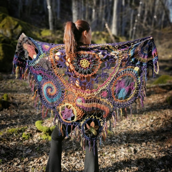 OOAK~The chameleon freeform crochet shawl / wrap / wearable art
