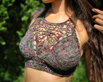 Crochet top, OOAK ~Triangle Lotus~ cropped top ~ Festival style ~ Boho wear ~ Summer clothing ~