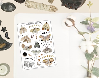 Celestial Moths Planner Stickers,  Deco stickers for Journals, Hand Drawn