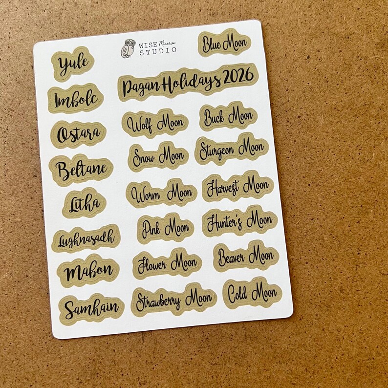 2026 Pagan Holidays Script Planner Stickers, Journal Stickers Neutral