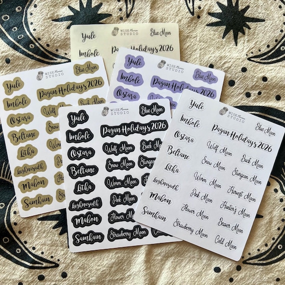 2026 Pagan Holidays Script Planner Stickers, Journal Stickers