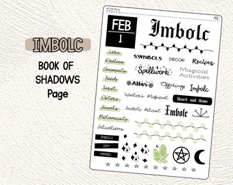 Imbolc Journal Stickers, Pagan Wicca Sabbat, Book of Shadows, Grimoire Page, Planner Stickers