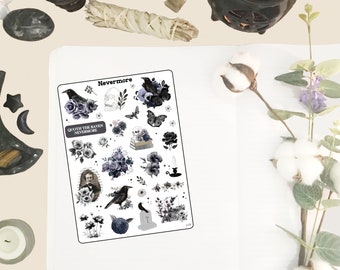 Nevermore Planner Stickers,  Deco stickers for Journals, Hand Drawn