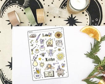 Litha 2.0 Deco Planner Stickers, Pagan Sabbat Journal Stickers, Hand Drawn Wicca Stickers, Book of Shadows