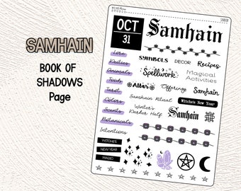 Samhain Journal Stickers, Pagan Wicca Sabbat, Book of Shadows, Grimoire Page, Planner Stickers