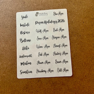 2026 Pagan Holidays Script Planner Stickers, Journal Stickers Clear