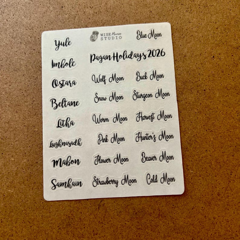 2026 Pagan Holidays Script Planner Stickers, Journal Stickers Clear
