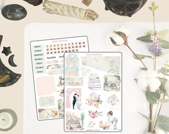 Jane Austen Journal Kit, Planner Stickers, Journal Stickers, Artist Exclusive Hand Drawn