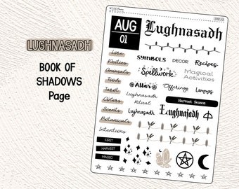 Lughnasadh Journal Stickers, Pagan Wicca Sabbat, Book of Shadows, Grimoire Page, Planner stickers