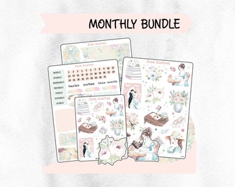 Jane Austen BUNDLE - Journal Stickers, Journal Kit, Hand Drawn Exclusive