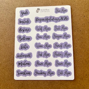 2026 Pagan Holidays Script Planner Stickers, Journal Stickers Purple