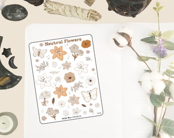 Neutral Flowers Planner Stickers,  Deco stickers for Journals, Hand Drawn