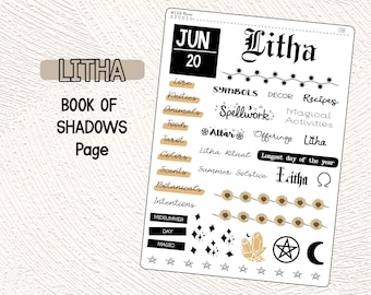 Litha Journal Stickers, Pagan Wicca Sabbat, Book of Shadows, Grimoire Page, Planner Stickers
